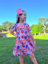 Girls Pink Donut July 4th Dress with Matching Bow