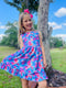 Girls Bright Hawaiian Hibiscus Dress with Matching Bow - Bowtism