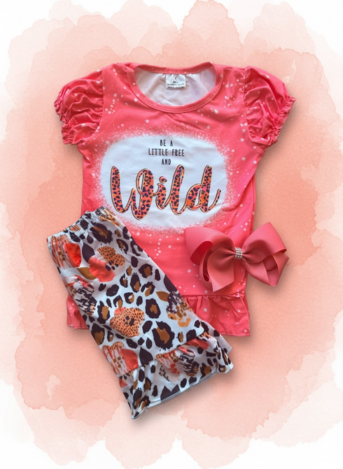 Girls Wild Floral Outfit Set with Shorts + Matching Bow