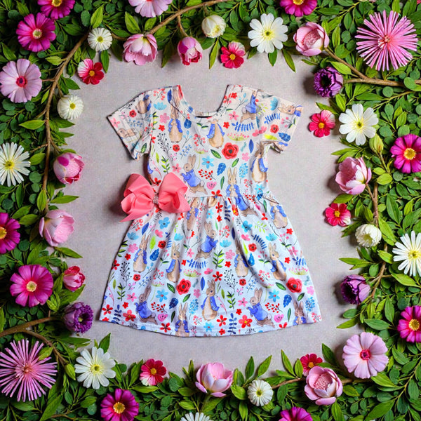 Girl’s Floral Rabbit Dress with matching bow