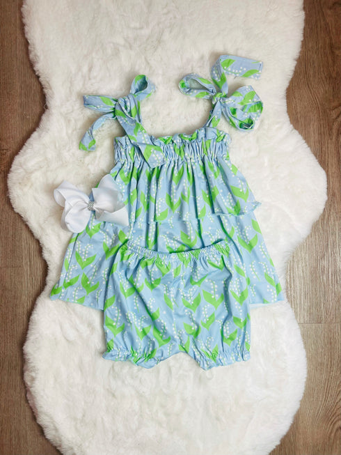Bowtism Layered Sweet Pea Shorts Set and Matching Bow - Bowtism