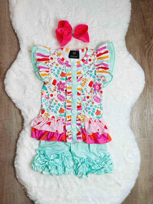 Bowtism Sweet Ella Bella Ruffled Shorts Set with Matching Bow - Bowtism