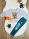 Bowtism Little Miss Pumpkin Spice Denim Pants Set with Matching Bow - Bowtism