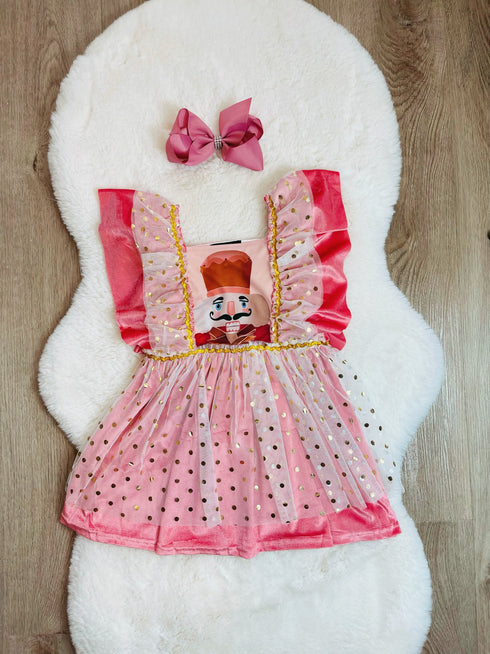 Bowtism Christmas Nutcracker Velvet Tutu Twirl Dress with Matching Bow - Bowtism