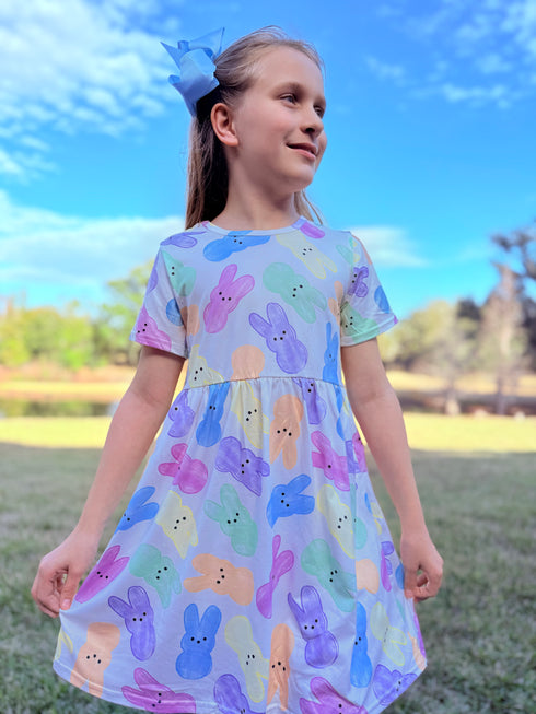 Girls Peeps Dress in Pastel with Matching Bow