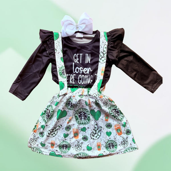 Girls Coffee Lover Jumper Outfit with Matching Bow