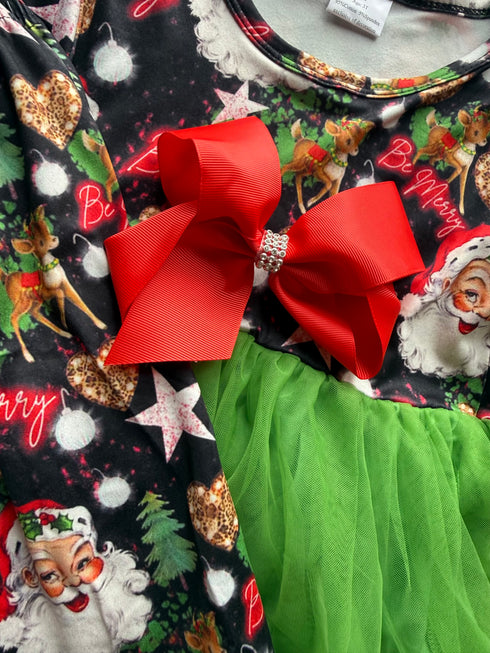 Girls Christmas Santa Tutu Pants Outfit with Matching Bow