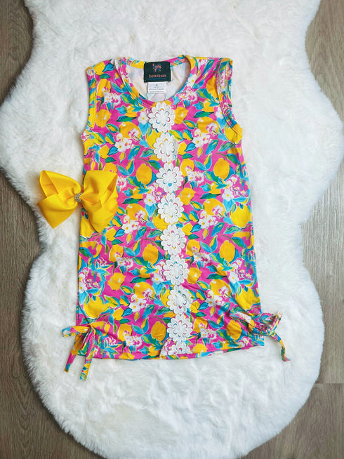 Bowtism Life with Lemons Shift Dress with Matching Bow - Bowtism