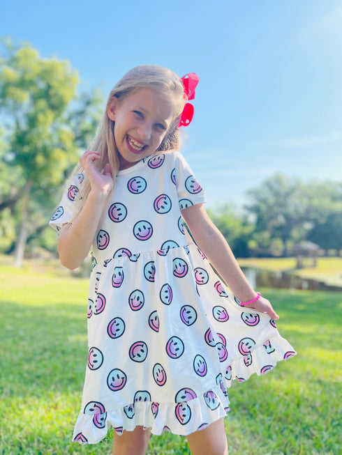 Girls Smile Face Dress with Matching Bow - Bowtism