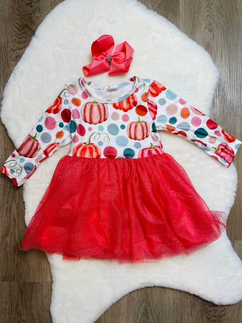 Bowtism Gianna Pumpkin Tutu Dress with Matching Bow - Bowtism