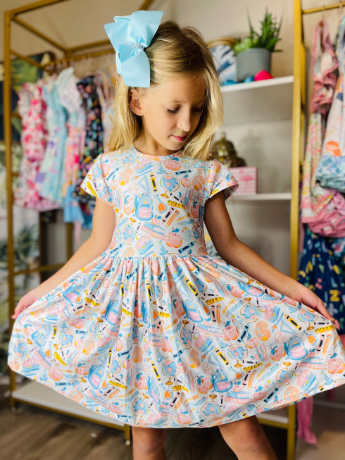 Bowtism School Smarts Twirl Dress with Matching Bow - Bowtism