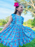 Girls Watercolor Sailboat Ruffle Twirl Dress with Matching Bow - Bowtism