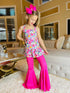 Girls Flower Bouquet Flare Pants Set with Matching Bow - Bowtism