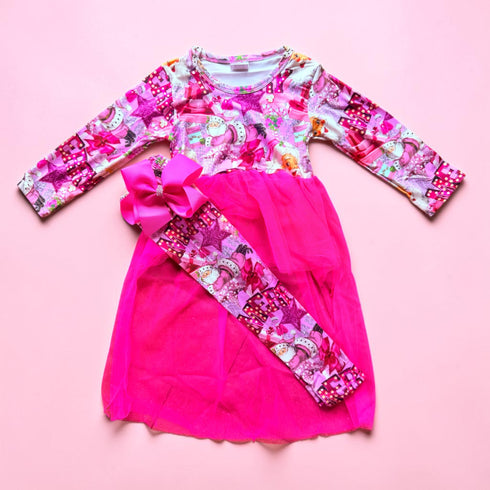 Girls Pink Dressy Santa Outfit with Matching Bow
