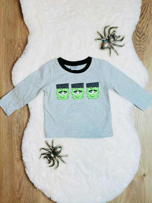 Bowtism Boys Halloween Triple Frankenstein Shirt - Bowtism
