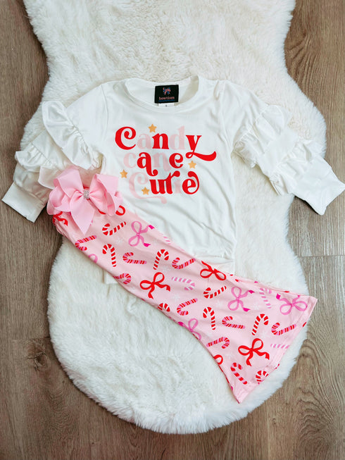 Bowtism Candy Cane Cutie Flare Pants Set with Matching Bow - Bowtism