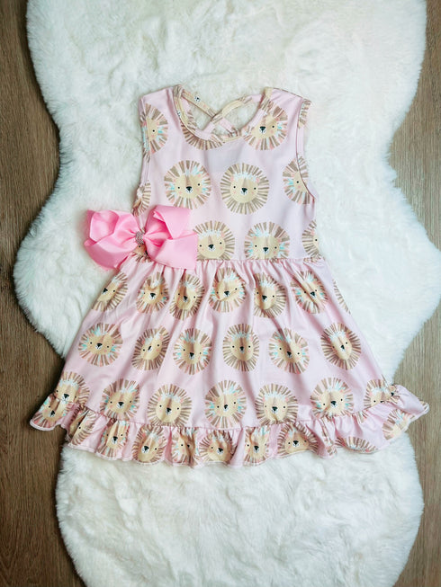 Bowtism Girls Lion Roar Twirl Dress with Matching Bow - Bowtism