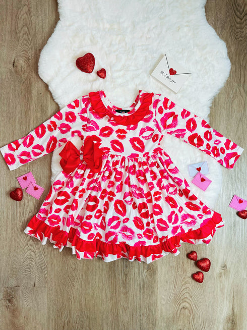 Bowtism Forever Kisses Ruffle Twirl Dress With Matching Bow - Bowtism