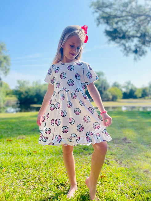 Girls Smile Face Dress with Matching Bow - Bowtism