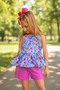 Girls Tropical Floral Shorts Set & Matching Bow