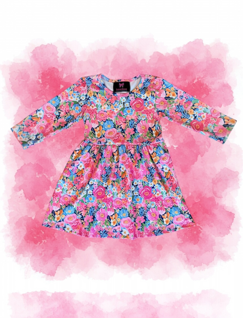 Girls Floral Spring Dress + Matching Bow
