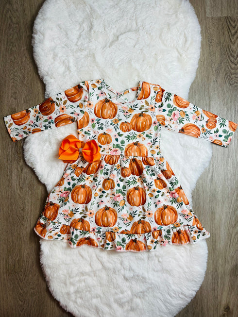 Bowtism Mallory Harvest Twirl Dress with Matching Bow - Bowtism