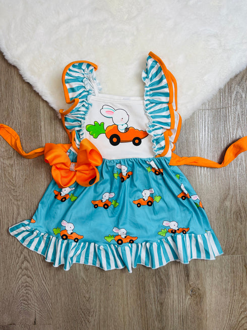 Bowtism Carrot Car Bunny Dress with Matching Bow - Bowtism