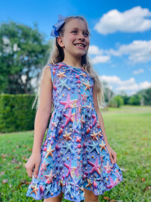 Girls Lavender Starfish Dress with Matching Bow - Bowtism