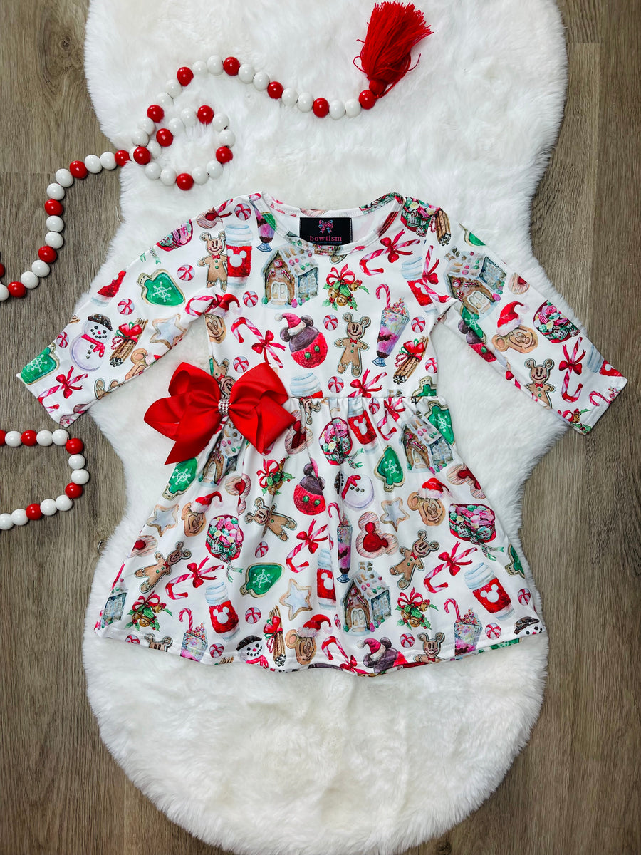 2t christmas dress Mouse Parks Cookie Gingerbread Christmas Dress + Bow, Medium-3t