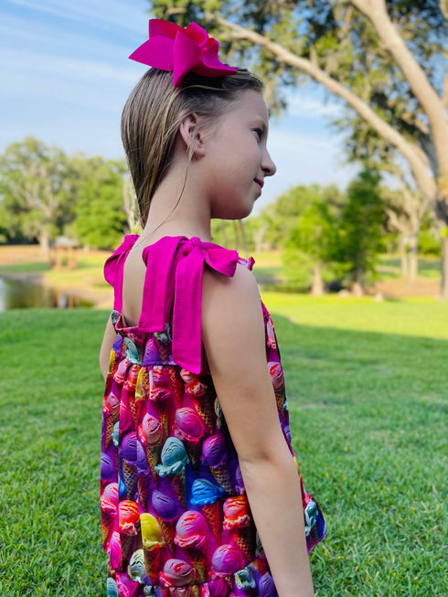 Girls Summer Ice Cream Shorts Set with Matching Bow - Bowtism