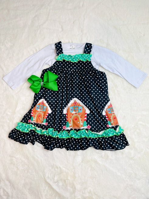 Bowtism Gingerbread Jumper Dress with Matching Bow - Bowtism