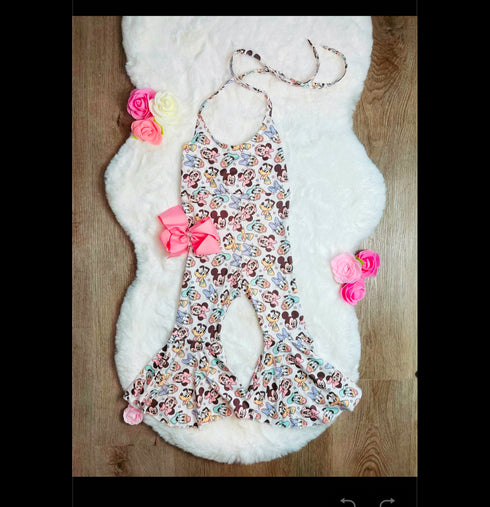 Bowtism Girls Classic Mouse Friends Romper with Matching Bow - Bowtism