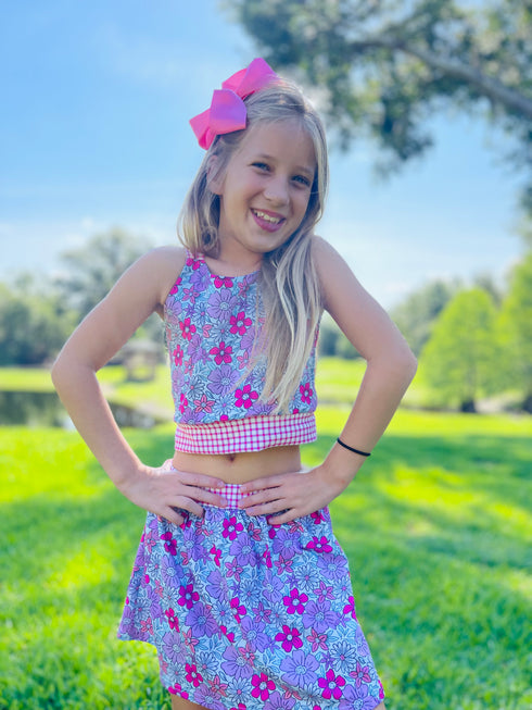 Girls Preppy Active Skort Set with Matching Bow - Bowtism