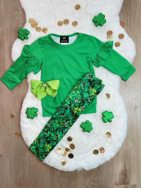 Bowtism St Patricks Pants Set With Matching Bow - Bowtism