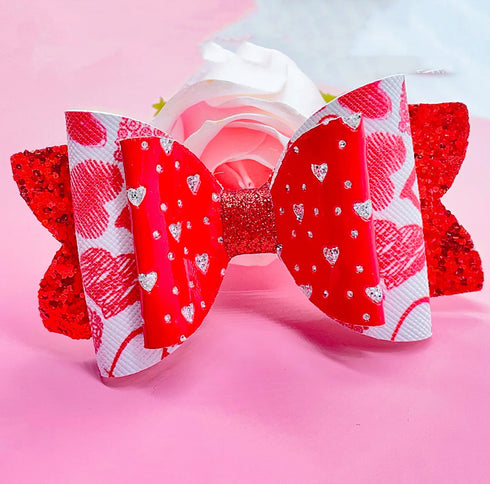 Bowtism Red Glitter Hearts Bow - Bowtism