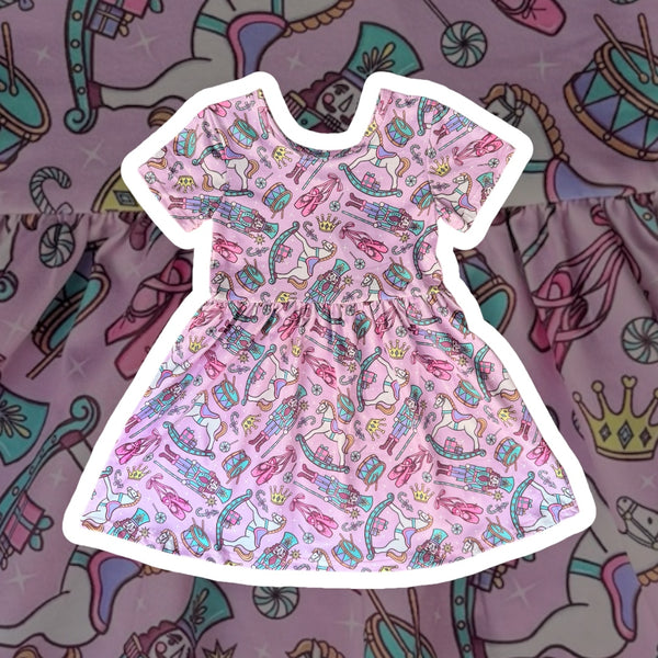 Girls Purple Christmas Nutcracker Dress with Matching Bow