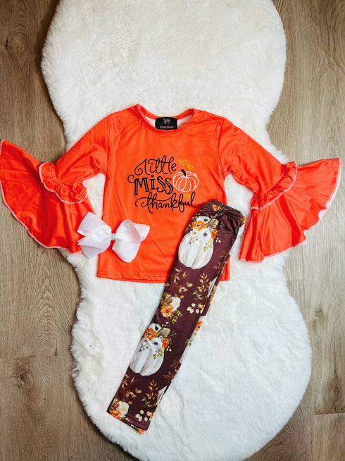 Bowtism Little Miss Thankful Fall Pants Set with Matching Bow - Bowtism