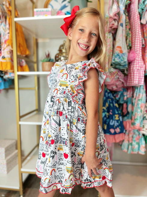 Bowtism Girls School Talk Ruffled Lace Dress with Matching Bow - Bowtism