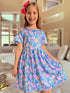 Girls Tropical Floral Dress + Matching Bow (Pink)