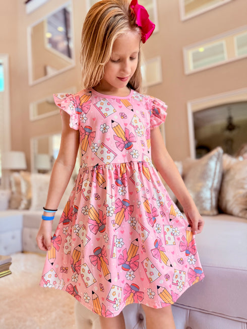 Girls Preppy Pencil Bow Dress with Matching Bow - Bowtism