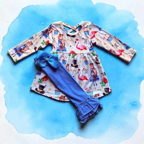 Girls Wonderland Ruffle Winter Pants Set with Matching Bow