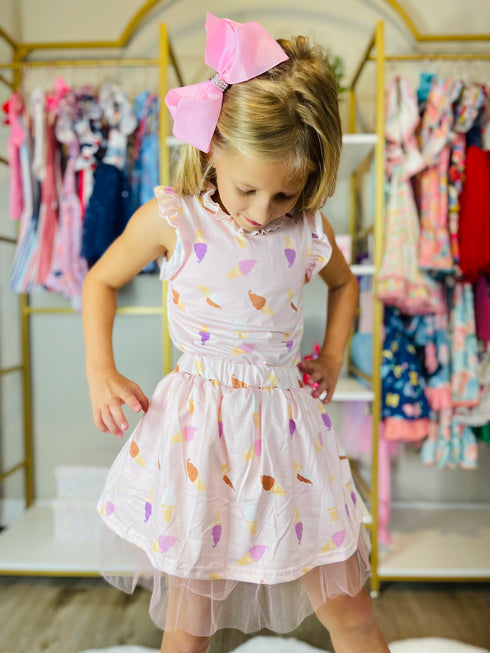 Bowtism Girls Ice Cream Lover Tutu Skirt Set with Matching Bow - Bowtism