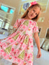 Girls Pink Santa Christmas Tree Dress with Matching Bow