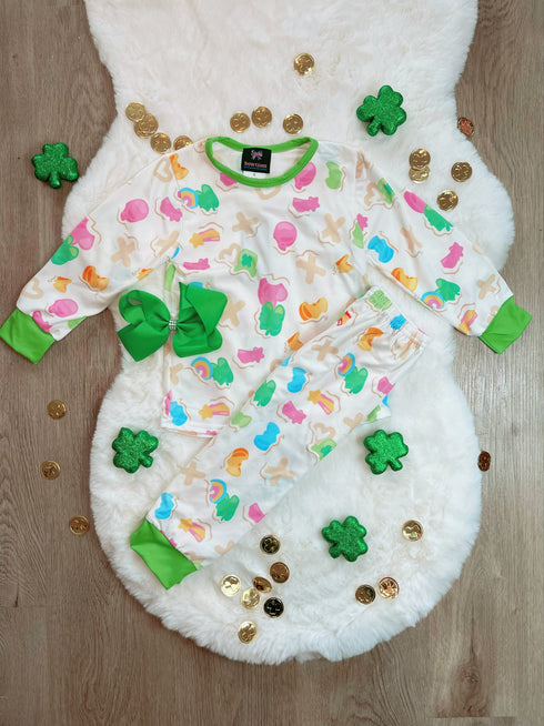 Bowtism Girls Lucky Charm Pajama Set With Matching Bow - Bowtism