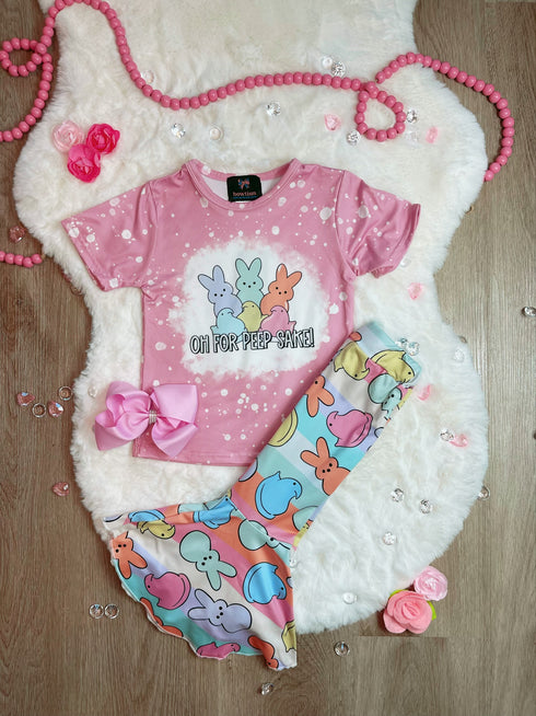 Bowtism Girls Easter for Peeps Sake Flare Pants Set with Matching Bow - Bowtism