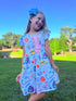 Girls Science Print Dress with Matching Bow