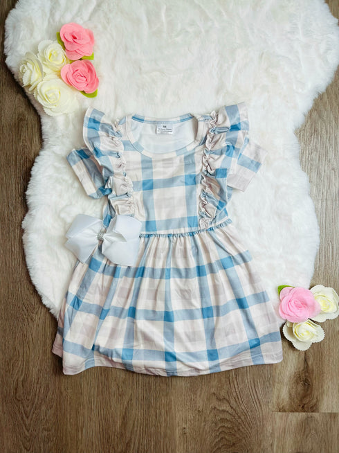 Girls Spring Plaid Dress with Matching Bow - Bowtism