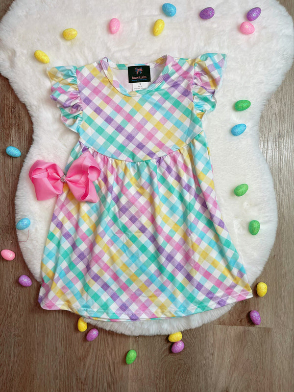 Bowtism Easter Plaid Flutter Dress With Matching Bow - Bowtism