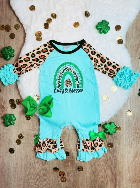 Bowtism Lucky & Blessed Romper with Matching Bow - Bowtism