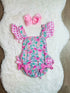 Bowtism Girls Baby Pretty Flamingo Romper with Matching Bow - Bowtism